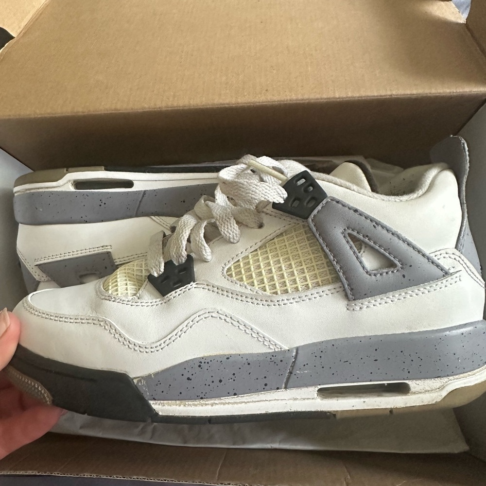 Jordan White and Gray Air Jordan 4 Sneakers with Mesh Panels